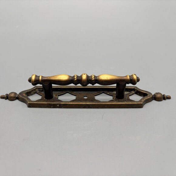 Vintage Ornate Brass Drawer Pulls With Turned Handles And Decorative Backplates - Picture 3 of 6